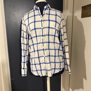 💜 J. Crew 100 Percent Cotton Blue and White Plaid Women's Button Down Shirt